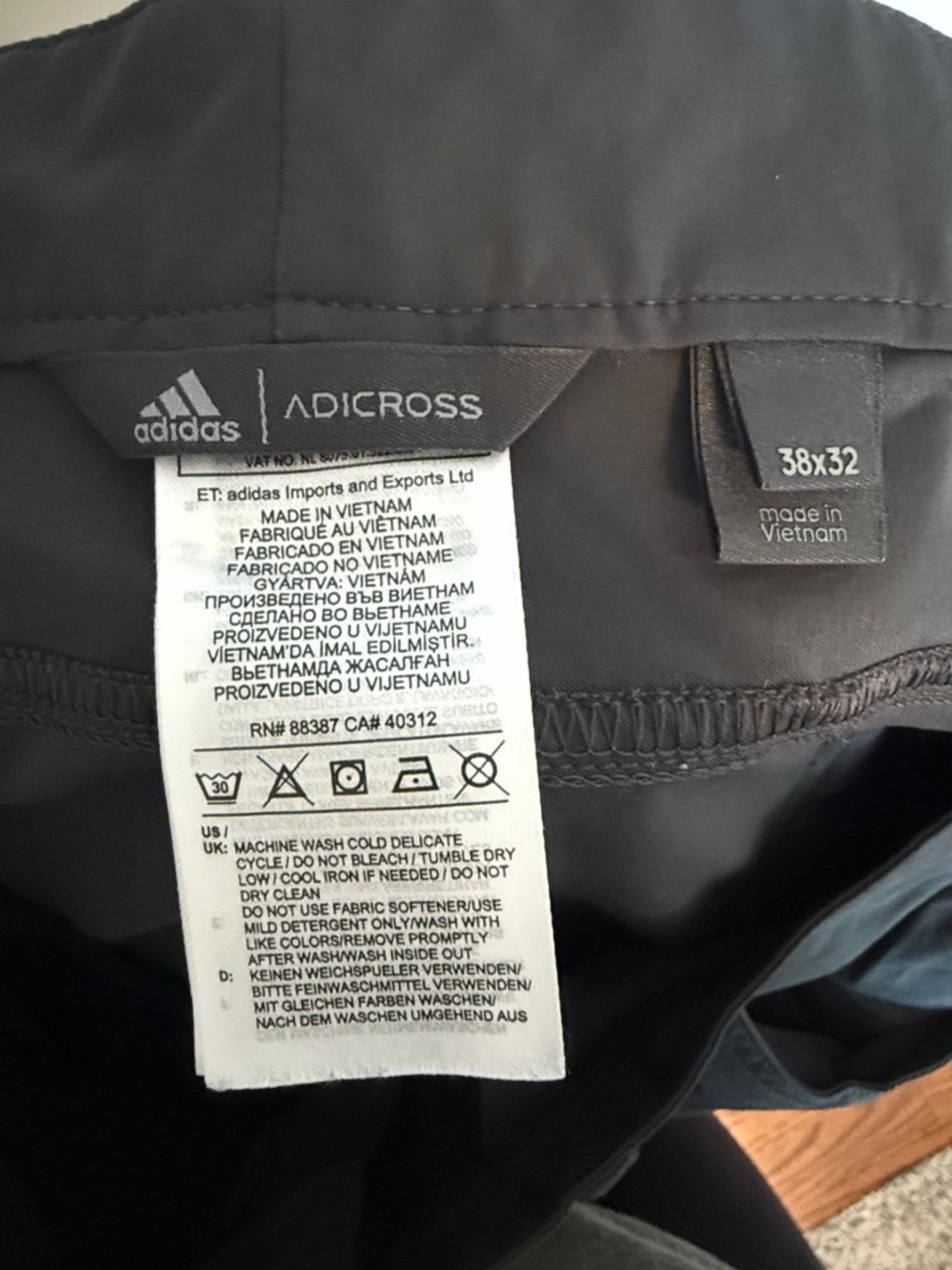 Adidas Adicross Men’s Dark Gray Golf Performance Pants 38x32 Stretch Flat Front - Picture 3 of 3
